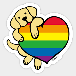 Yellow Labrador Holding Rainbow Heart Sticker